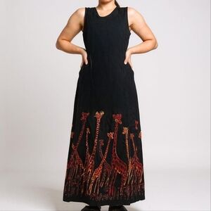 Vintage Giraffe Animal Print Maxi Dress Red Black Size Medium